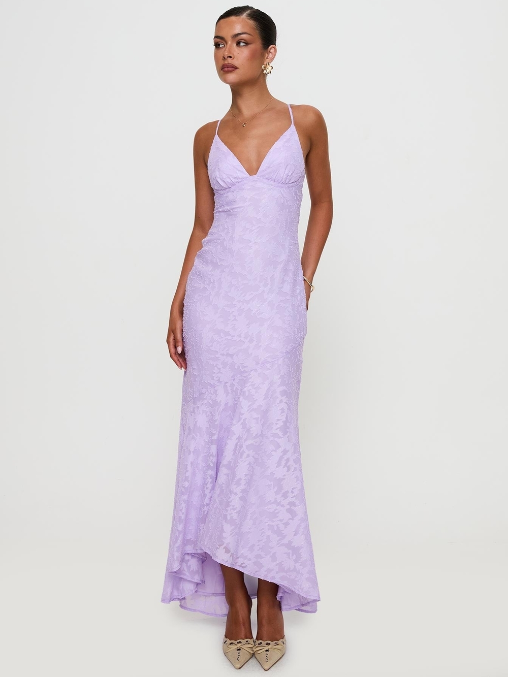 Princess Polly Cyrene Sleeveless Lilac High-Low Slip Maxi Dress Size 8